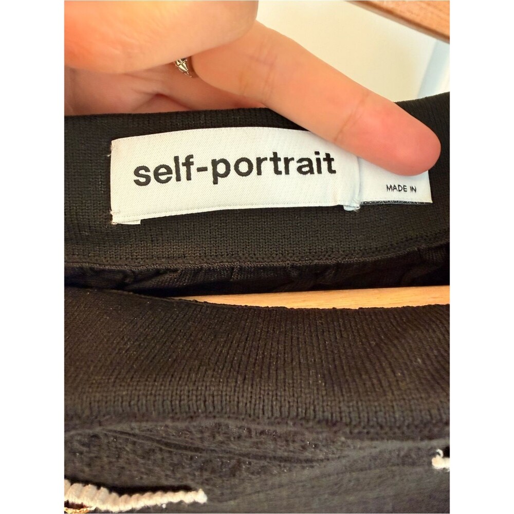 NWOT SELF-PORTRAIT BLACK POINTELLE Cropped KNIT TOP + Mini Skirt set - Picture 12 of 15